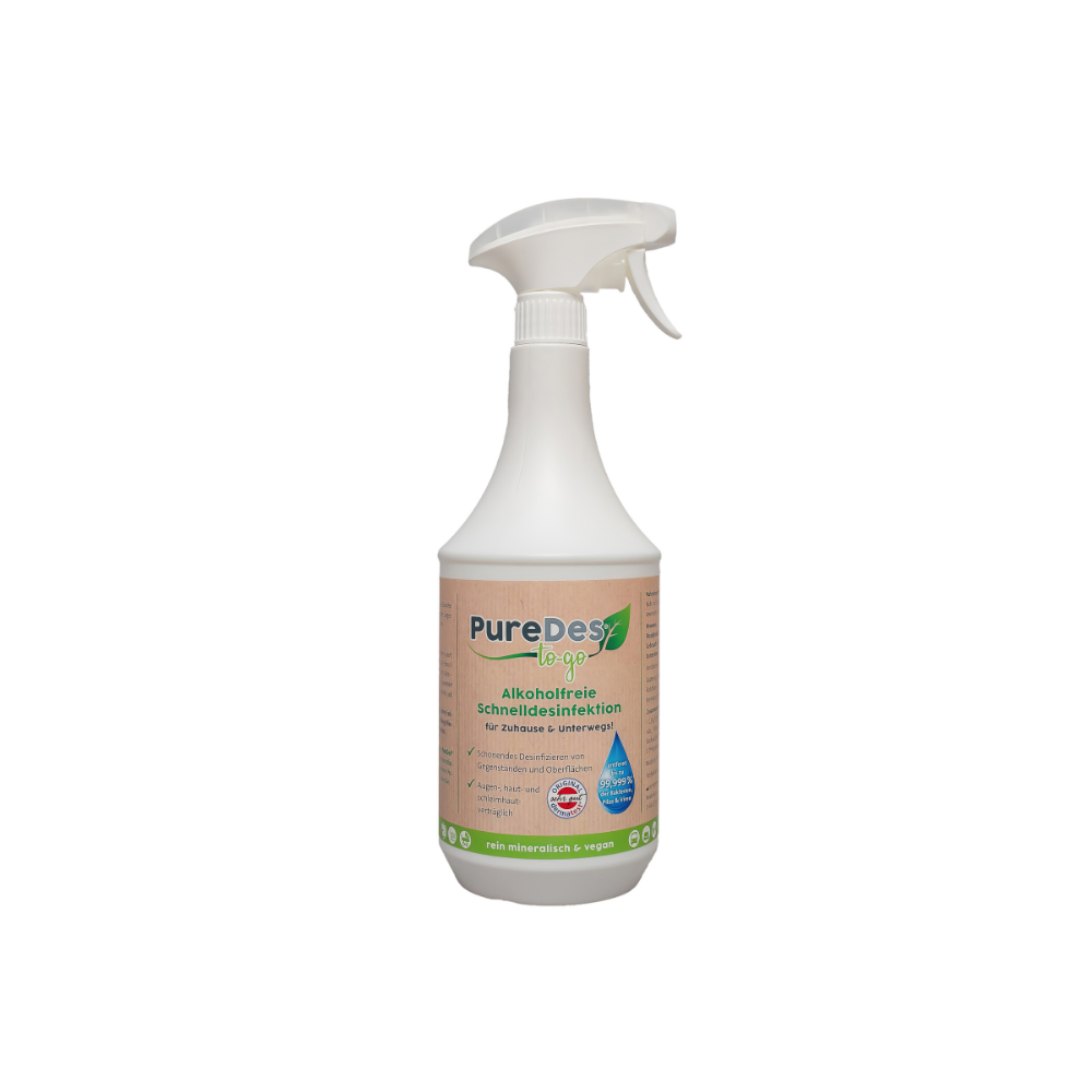 PureDes to-go 1 Liter Sprühflasche | Alkoholfreies Desinfektionsmittel