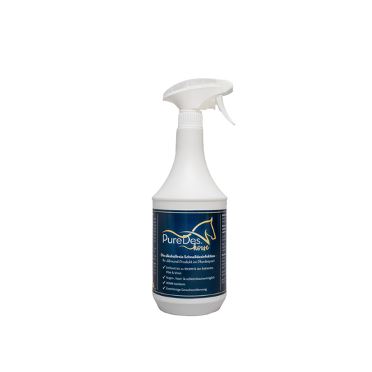 1+1 Aktion PureDes Horse Desinfektionsmittel Pferdestall 1Liter ADMR-konform – viruzid bakterizid Stall Reitausrüstung