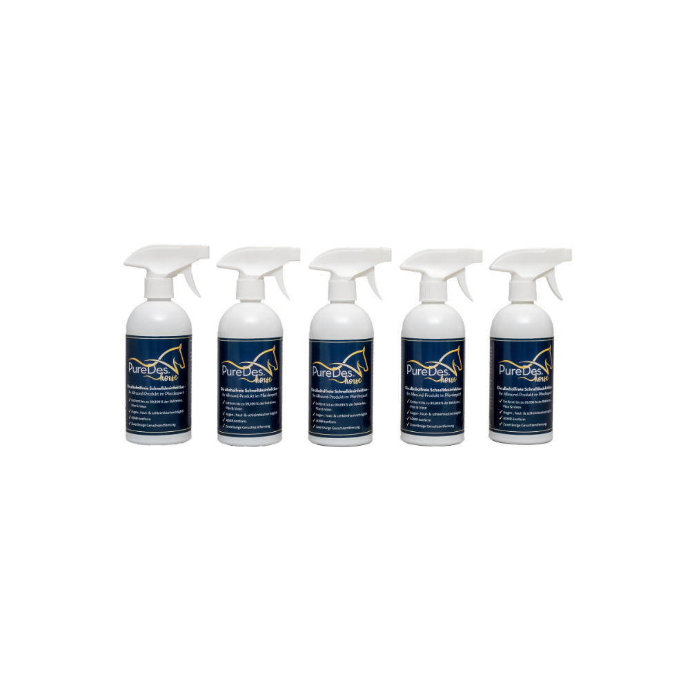 PureDes Horse Sonderpreis – 5 x 500 ml Desinfektionsmittel für den Stall